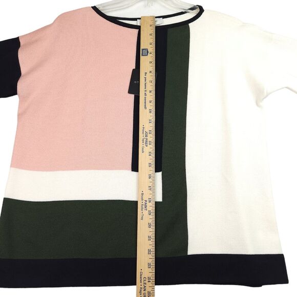 St. John Sweater Womens M Pink Black Color Block Wool Blend Knit 3/4 Sleeve NEW - Picture 11 of 13